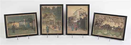 Appraisal: A Group of Four Japanese Woodblock Prints comprising a street