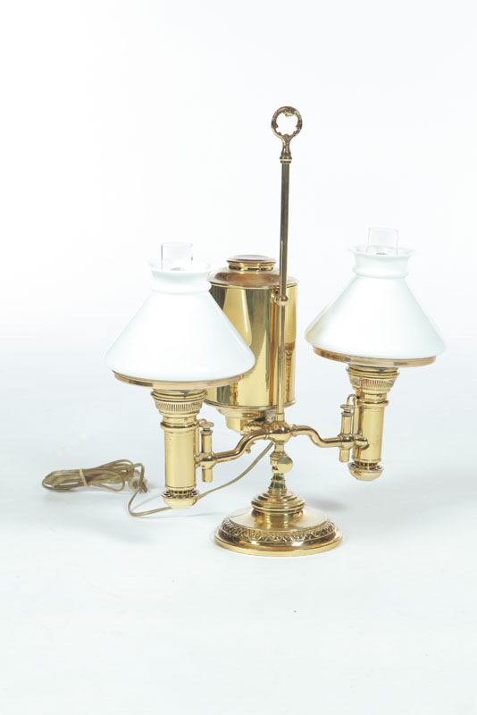 Appraisal: DOUBLE STUDENT LAMP American ca Rare small size Brass with