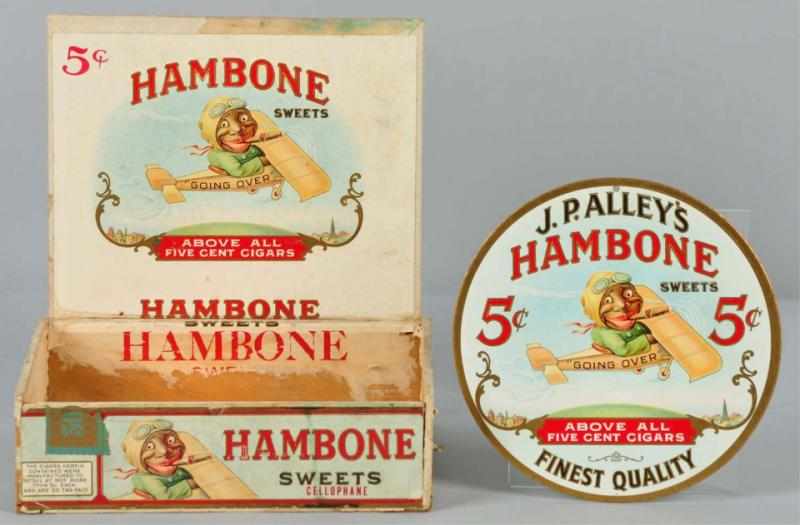 Appraisal: Hambone Cigar Box Round Hambone Sign Description Cigar box is