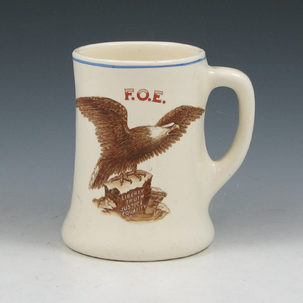 Appraisal: Roseville Creamware Fraternal Eagles mug Unmarked Excellent condition tall