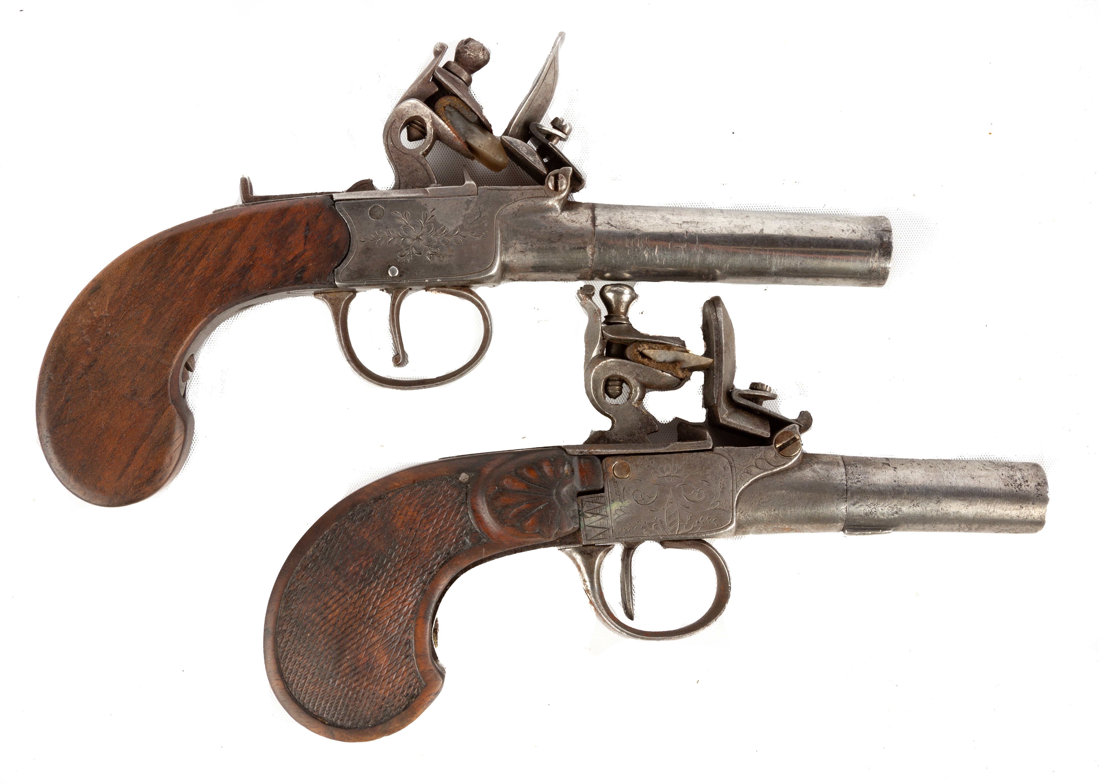 Appraisal: FLINTLOCK DUELING PISTOLS one marked T HAWKER