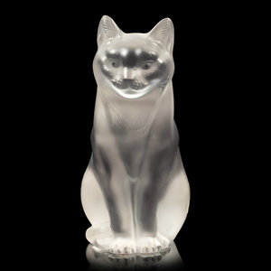 Appraisal: A Lalique Chat Assis Sculpture Second Half th Century Height