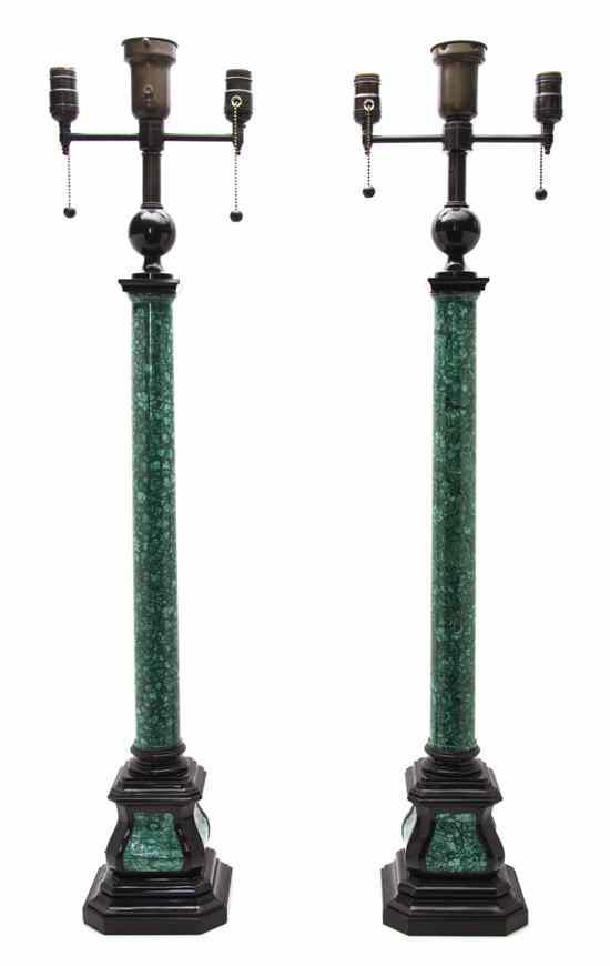 Appraisal: A Pair of Malachite and Black Marble Table Lamps each