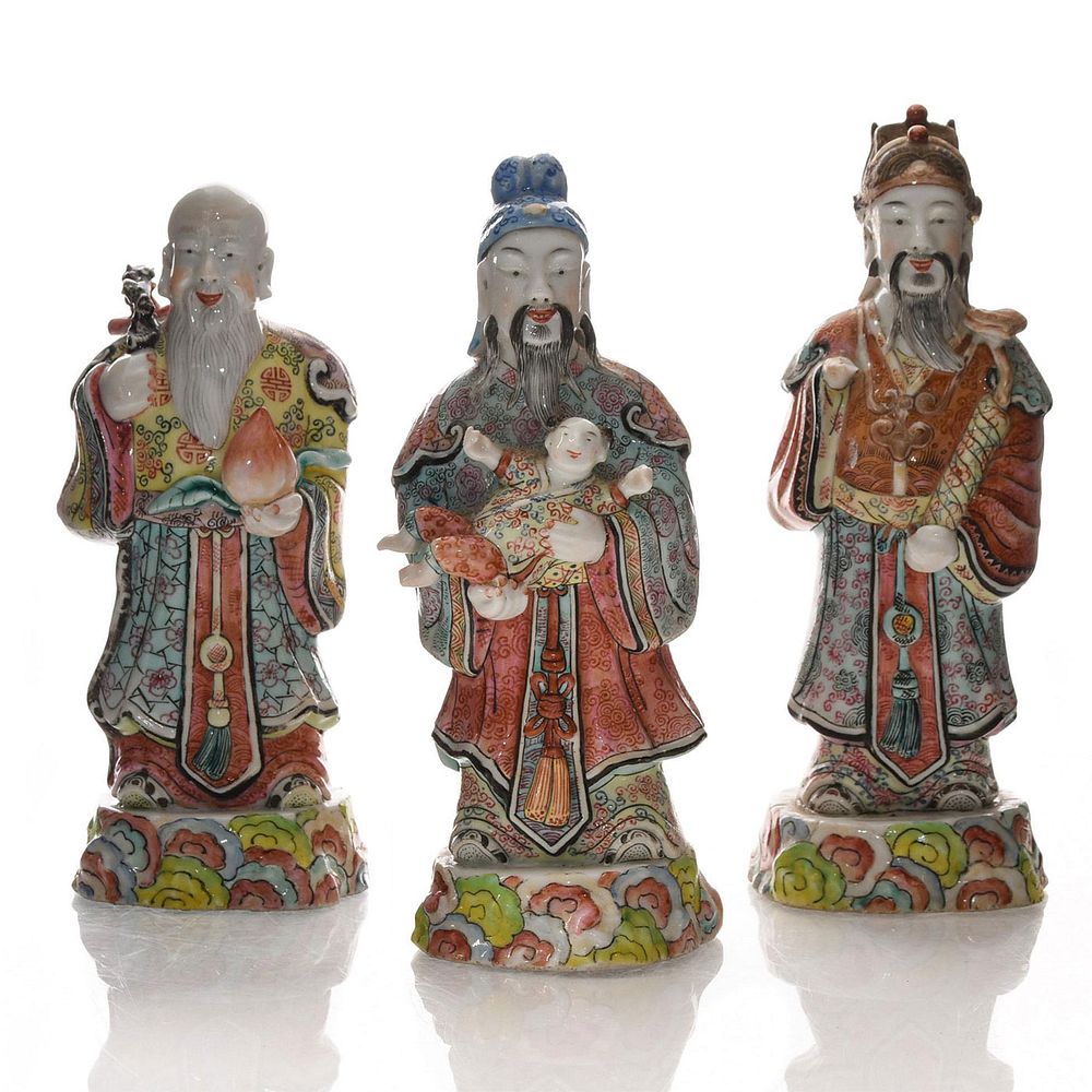 Appraisal: CHINESE CERAMIC FIGURINES SANXING DEITIES Three stars gods Fu Lu