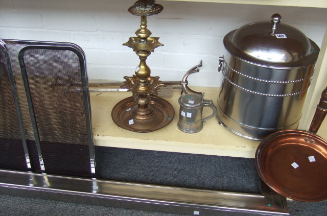 Appraisal: A pewter tankard with hinged lid a brushed steel coal