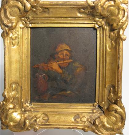 Appraisal: A small gilt framed painting of a gentleman playing the