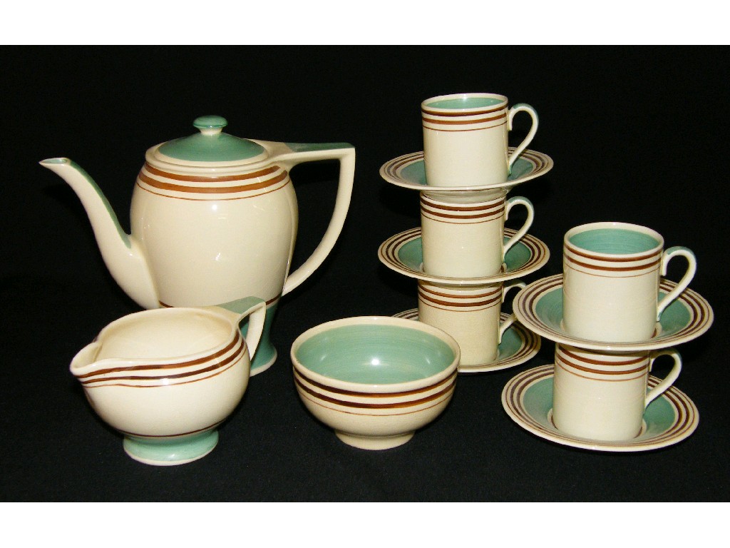 Appraisal: Susie Cooper Rex coffee set painted with green and brown