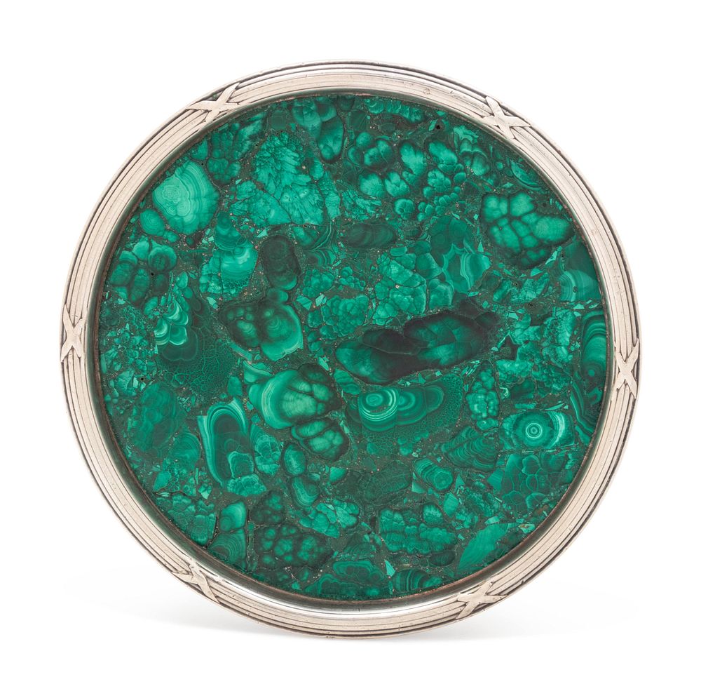 Appraisal: A Faberge Silver and Malachite Coaster A Faberge Silver and