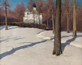 Appraisal: MICHAIL GUERMACHEFF RUSSIAN - Snow Path to the Church oil