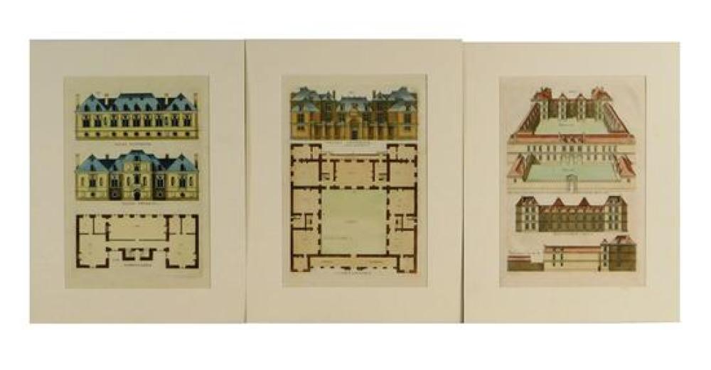 Appraisal: Three hand-colored architectural engravings after originals by Jacob Androueti depicts