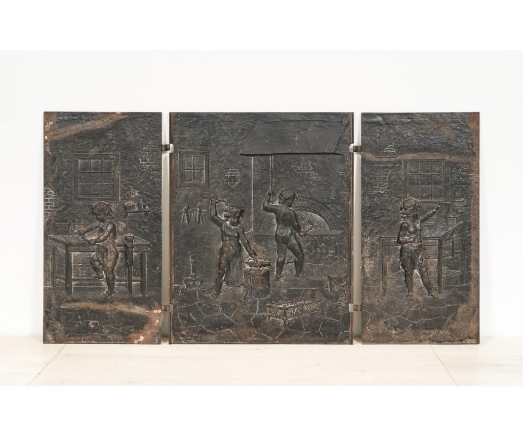 Appraisal: Victorian cast iron -piece fireplace insert with relief figures of