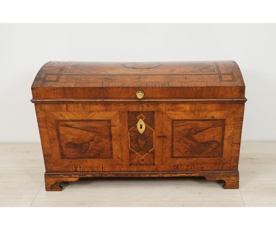 Appraisal: Continental walnut and pine dome lid immigrant chest circa with