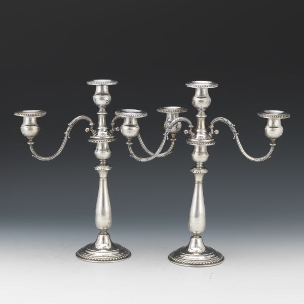 Appraisal: MATTHEWS CO STERLING SILVER PAIR OF THREE-LIGHT CANDELABRA x x