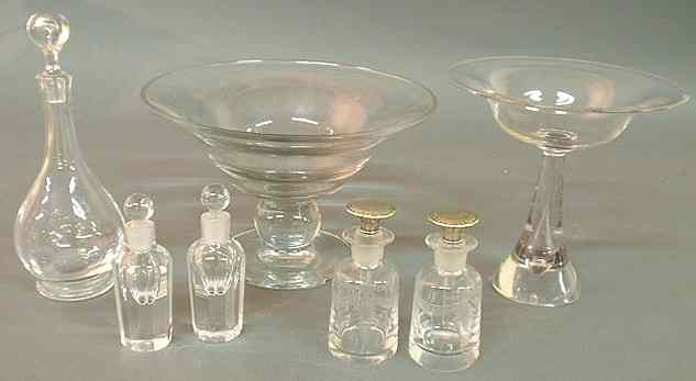 Appraisal: Baccarat crystal decanter h pair of Orrefors glass perfume bottles