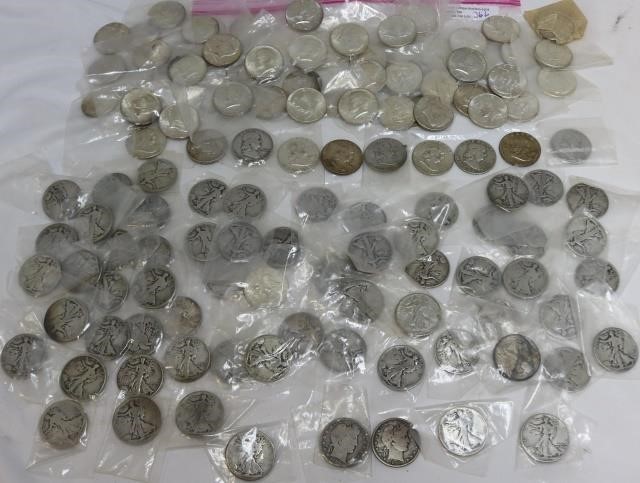 Appraisal: BAG LOT SILVER CENT PIECES FACEVALUE INCLUDES WALKING LIBERTY VARIOUS