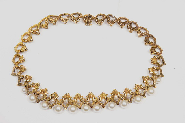 Appraisal: A TH CENTURY AND GILT METAL AND SIMULATED PEARL NECKLACE