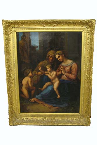 Appraisal: THE HOLY FAMILY OIL ON CANVAS after the masterpiece by