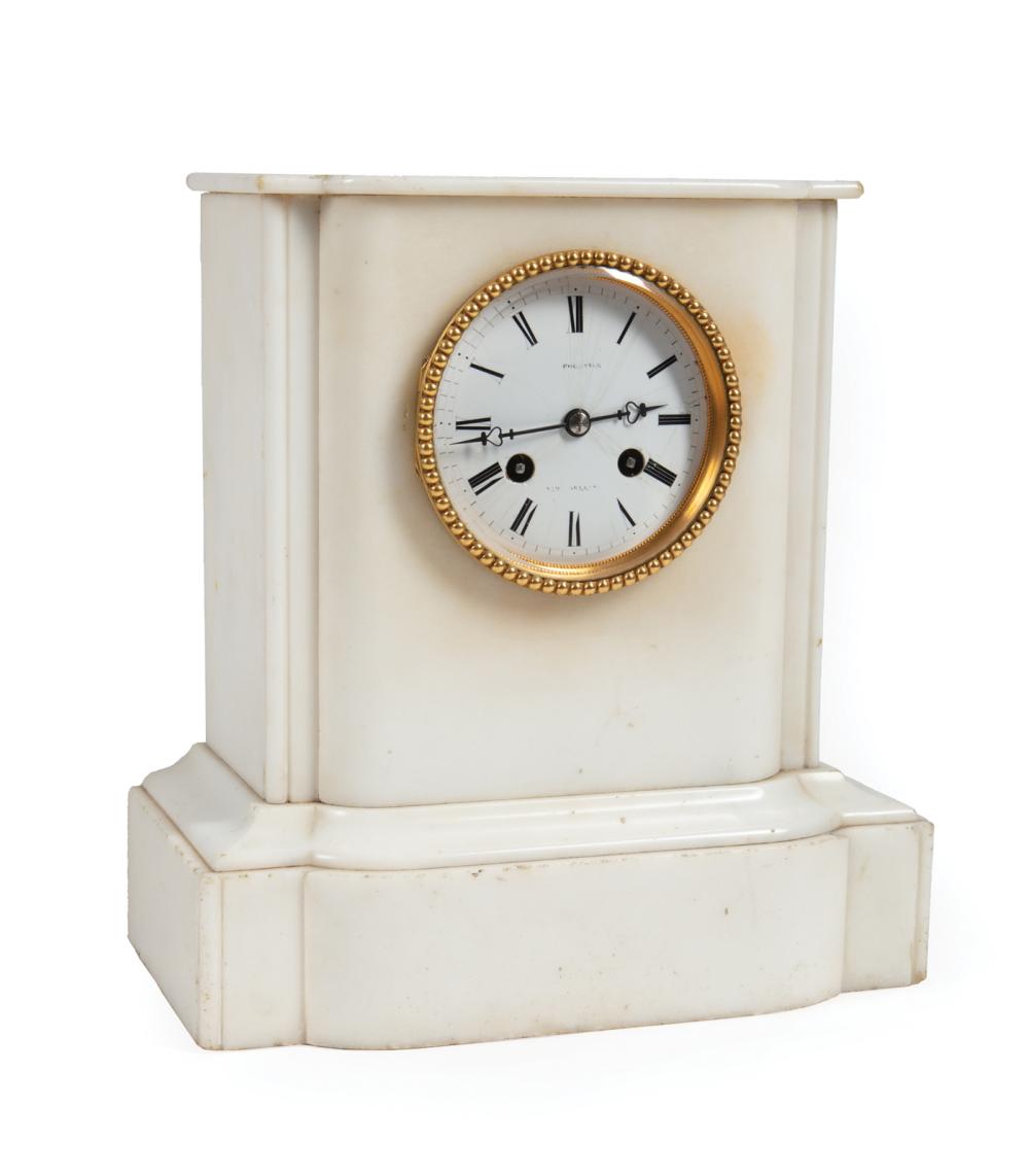 Appraisal: French Marble Mantel Clock th c porcelain dial marked by