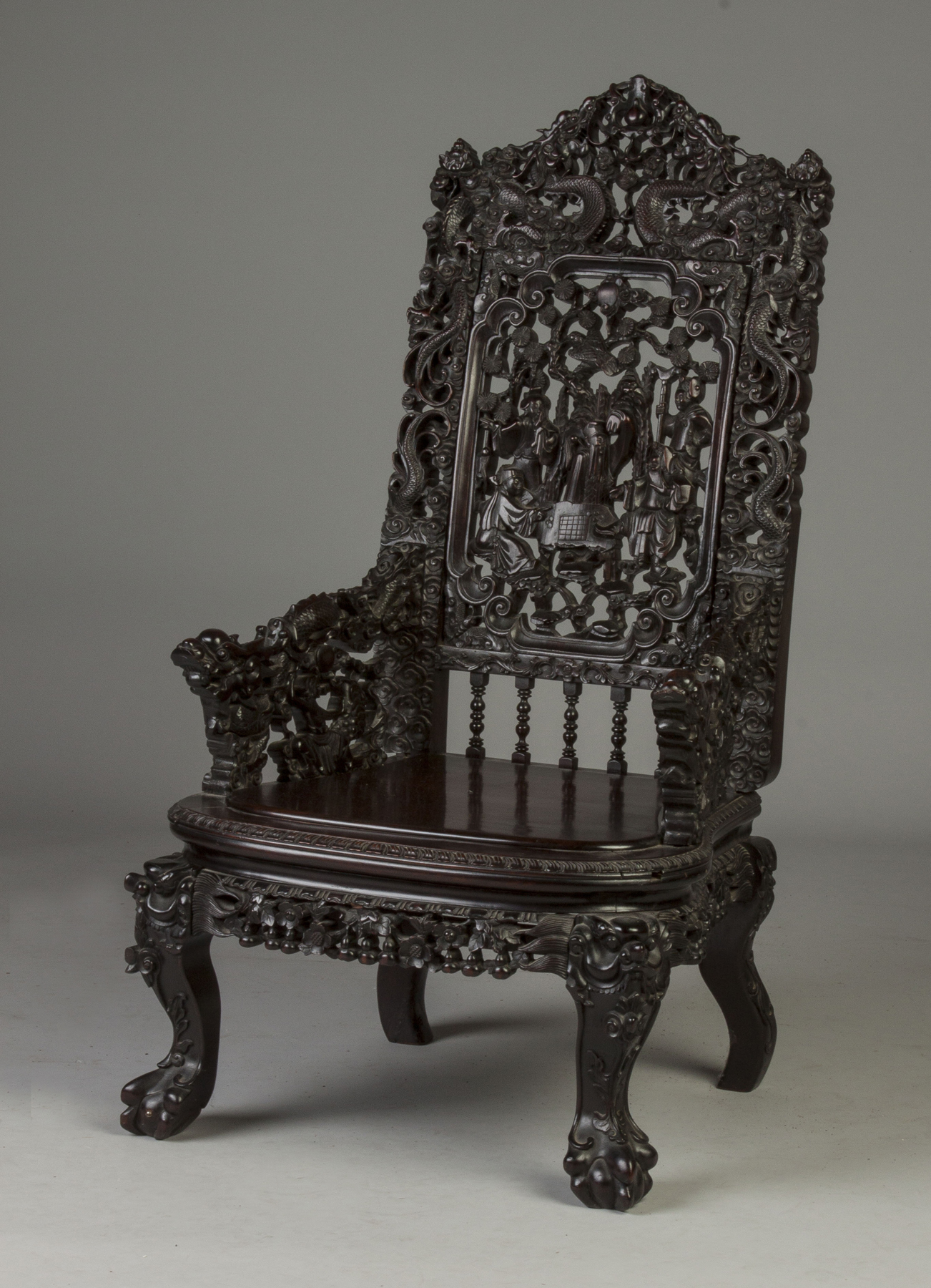 Appraisal: Chinese Carved Hardwood Chair th cent