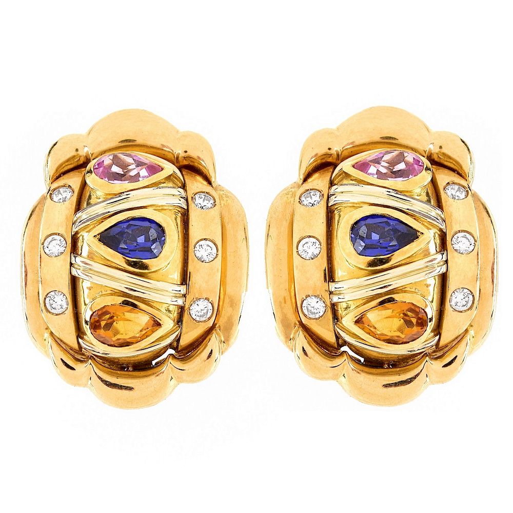 Appraisal: Sapphire Diamond and K Gold Earrings Multi Color Pear Shape