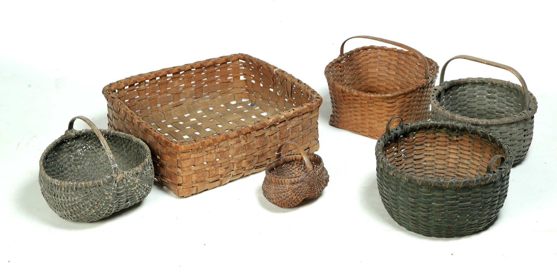 Appraisal: SIX BASKETS American th-early th century Split baskets three painted