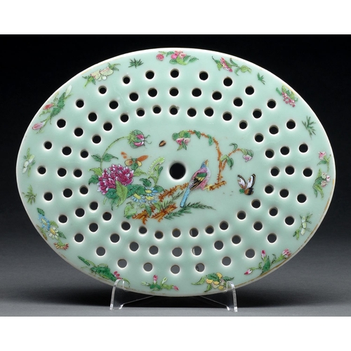 Appraisal: A Chinese Canton celadon ground famille rose drainer th c