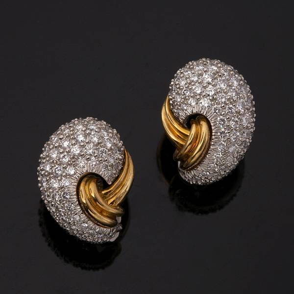 Appraisal: A pair of diamond earrings Kurt Wayne signed KW reference