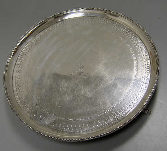 Appraisal: HESTER BATEMAN LONDON - Silver salver with engraved foliate decoration