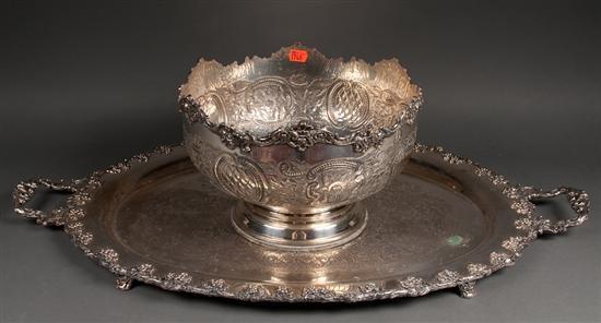 Appraisal: Sheffield repousse silver-on-copper punch bowl mid- th Century in H