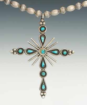 Appraisal: Native American Turquoise Necklace A turquoise cross on a hand-made