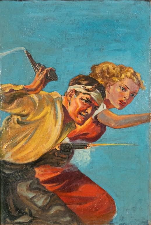 Appraisal: Oil on canvas western pulp magazine cover illustration A study