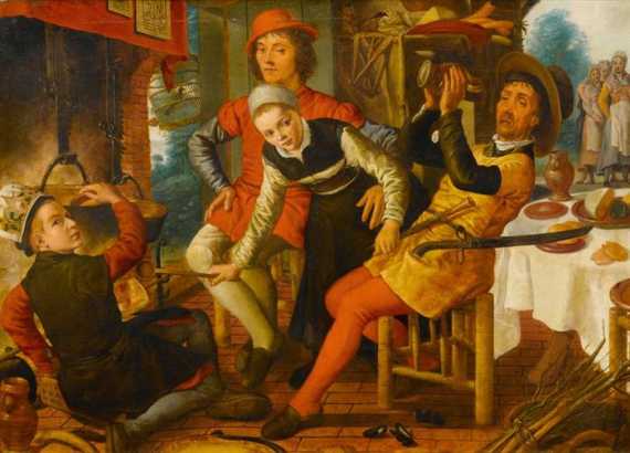 Appraisal: AFTER PIETER AERTSEN Amsterdam th century Jolly gathering by the