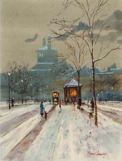 Appraisal: MICHAEL CRAWLEY TH CENTURY Winter tram stop in Paris signed