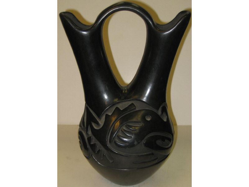 Appraisal: TERESITA NARANJO APPLE-BLOSSOM - Santa Clara Blackware wedding vase deeply