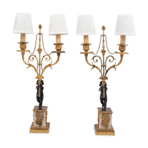 Appraisal: A Pair of French Gilt Metal and Marble Figural Two-Light