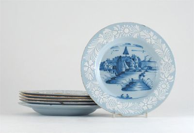 Appraisal: Six Bristol Delftware plates five painted in blue with figures