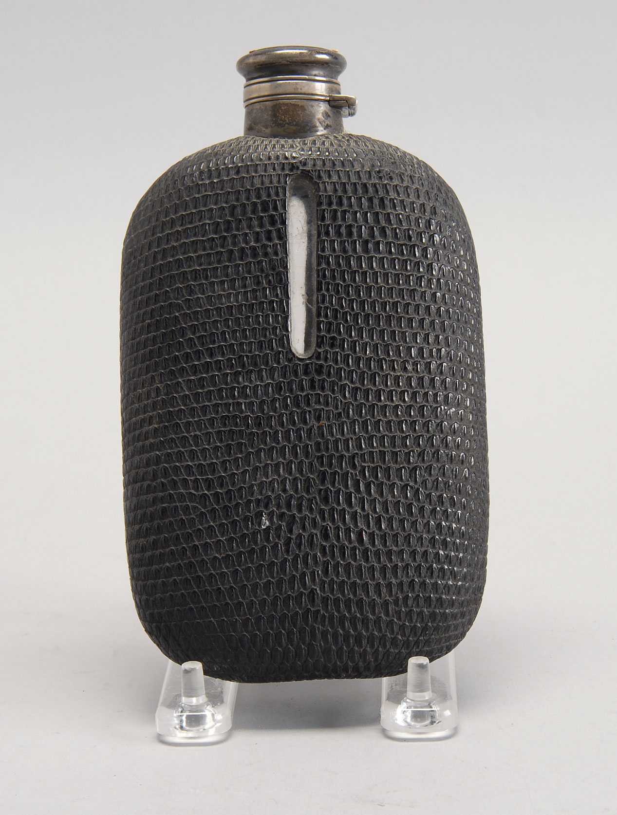 Appraisal: STERLING SILVER GLASS AND SHARKSKIN-COVERED FLASK Height