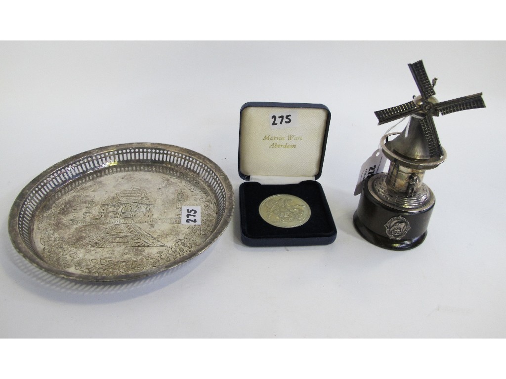 Appraisal: Lot comprising white metal windmill ornament a tray and a