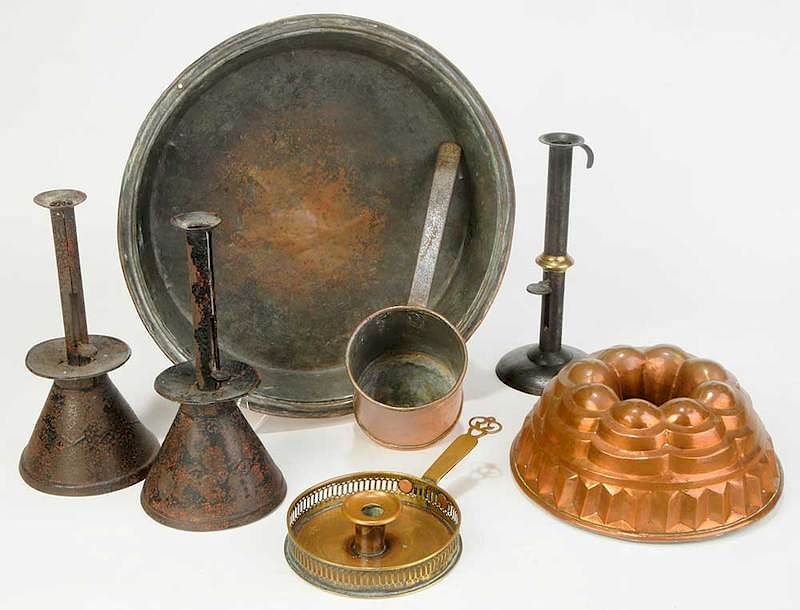 Appraisal: Seven Copper Brass Tole and Pewter Items British American th