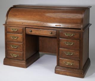 Appraisal: American oak roll top desk w American oak roll top