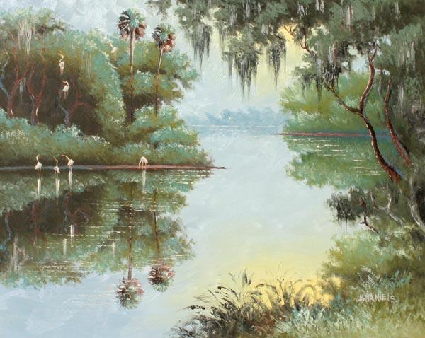 Appraisal: DANIELS Willie American th Century Florida Highwaymen backwater scene with