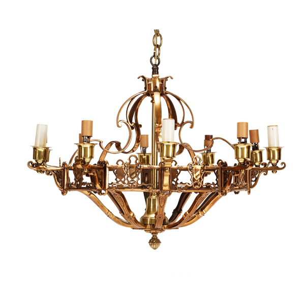 Appraisal: Gilt bronze heraldic chandelier