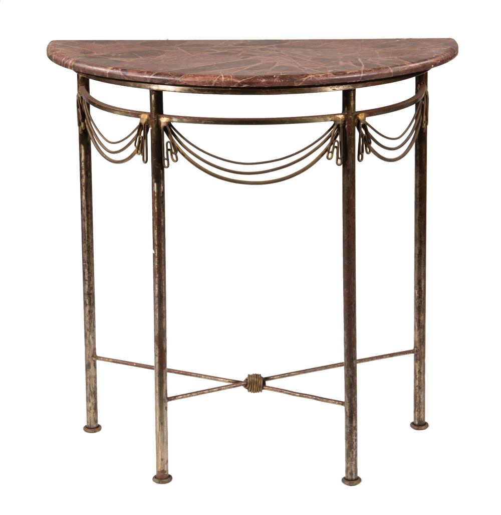 Appraisal: Mario Villa Nicaraguan New Orleans - Patinated Metal Demilune Console