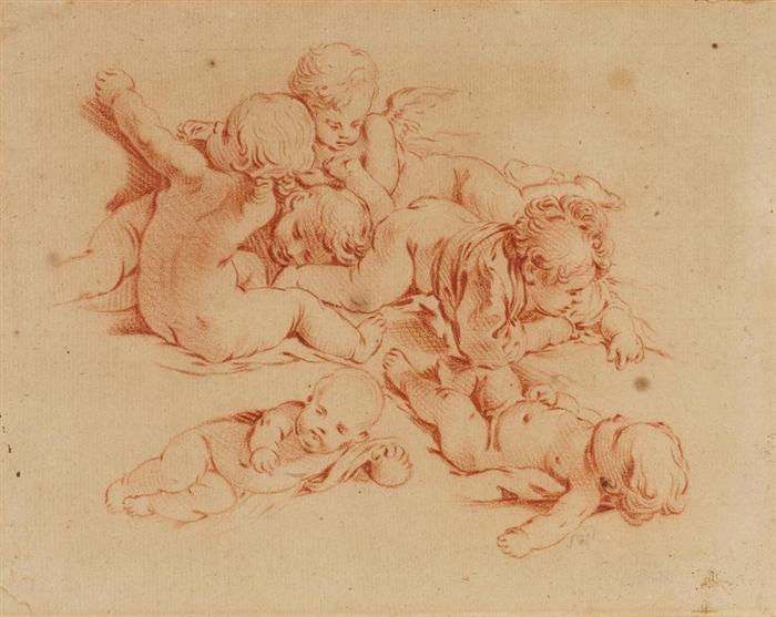 Appraisal: FRENCH TH CENTURY Playing and sleeping putti Drawing in red