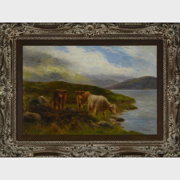 Appraisal: Daniel Sherrin - HIGHLAND CATTLE AT A STREAM British Oil