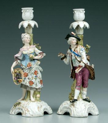 Appraisal: Pair Meissen figural candlesticks both with Augustus Rex blue mark