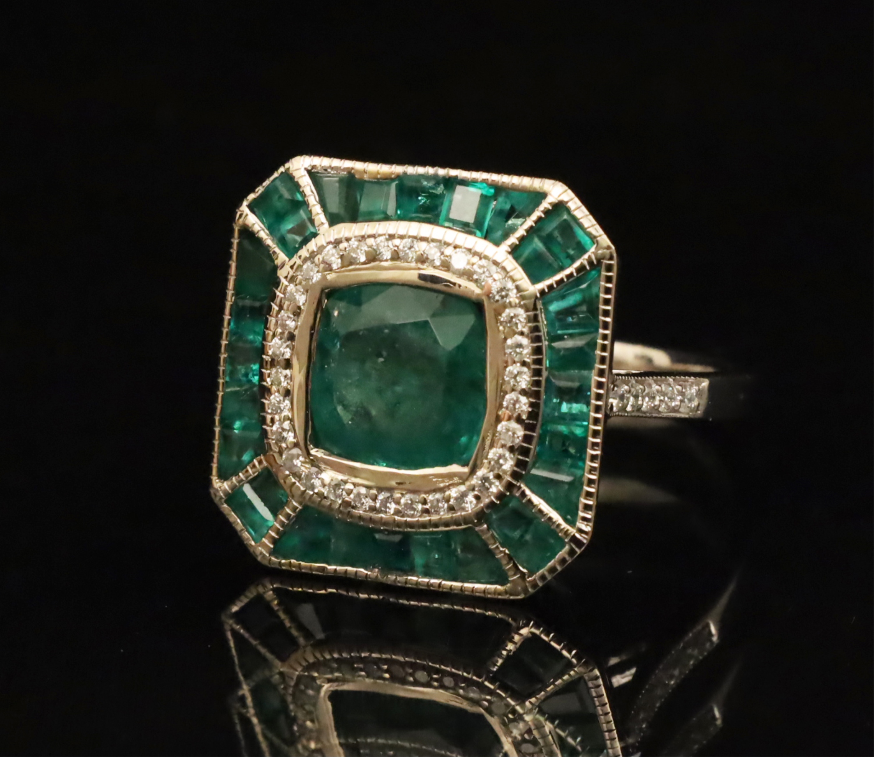 Appraisal: K WHITE GOLD EMERALD AND DIAMOND RING K white gold