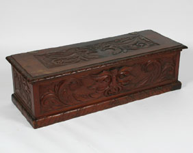 Appraisal: Blanket box with carved griffins on the lid and sides