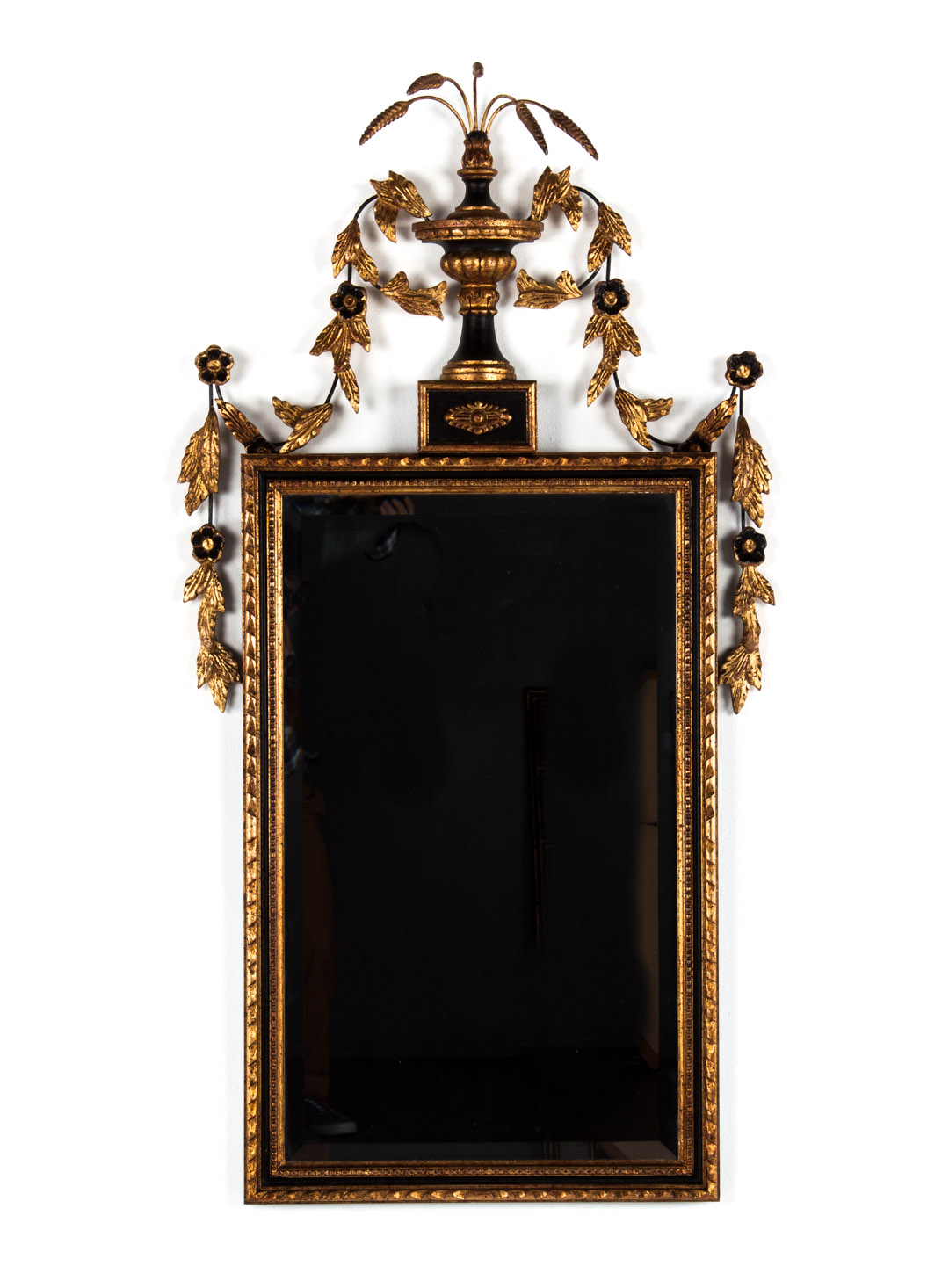 Appraisal: Federal style gilt and ebonized wood looking glass urn and