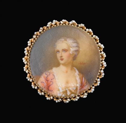 Appraisal: Ivorine portrait pin early th century Lady in wig and